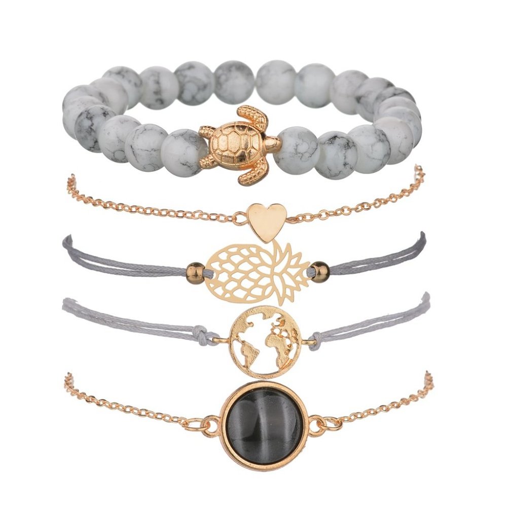 Pineapple Turtle Earth Bracelets Set - Picture 3 of 5